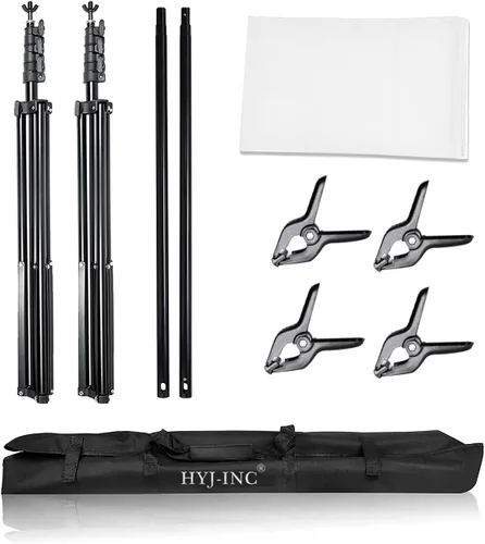 Miniatura 2 de HYJ-INC Sistema de soporte de fondo para fotos con kit de soporte de fondo de 8.5 x 10 pies, telón de fondo de muselina de algodón 100% blanco