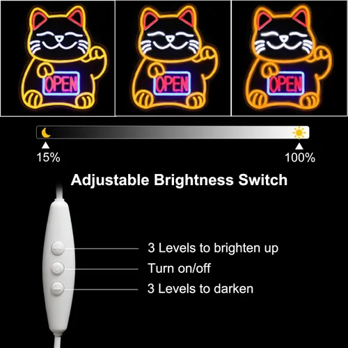 Miniatura 6 de Letrero de neón de gato de la suerte, letreros LED abiertos para decoración de habitación japonesa, luz de neón de gato de la fortuna regulable