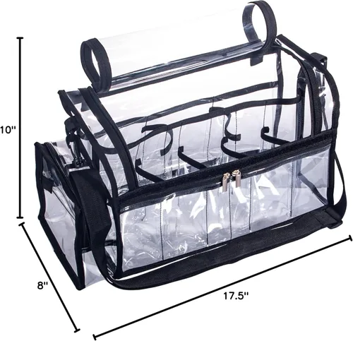 Miniatura 9 de Bolsa grande profesional independiente transparente de PVC para artista de maquillaje con organizador de brochas, kits de maquillaje, bolsa de viaje