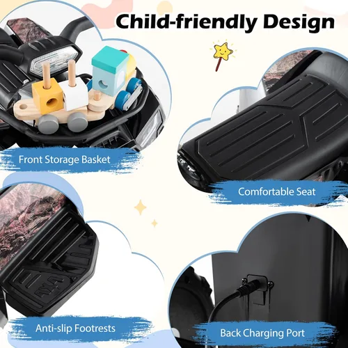 Miniatura 8 de Costzon Cuatrimoto para Niños, Vehículo Eléctrico de Batería de 6V Cuatro Ruedas Quad con Cesta de Almacenamiento, Faro, Bocina, Música, MP3 y USB
