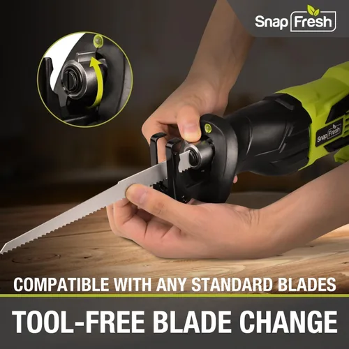 Miniatura 5 de SnapFresh Sierra Recíproca Inalámbrica de 20V – 3000 SPM, Gatillo de Velocidad Variable, Cambio de Hoja sin Herramientas, Luz LED, Ligera y Compacta
