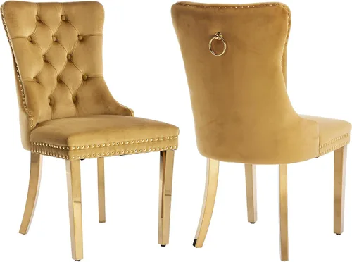 Miniatura 45 de Juego de 2 Sillas de Comedor Modernas de Mediados de Siglo, Tapizadas en Terciopelo Beige con Respaldo Acolchado, Sillas de Cocina y Comedor, Patas