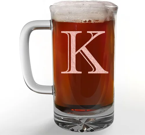 Miniatura 26 de Taza de cerveza de vidrio con monograma grabado de 16 onzas (letra B), regalos de cerveza personalizados de la A-Z para hombres, Día del Padre