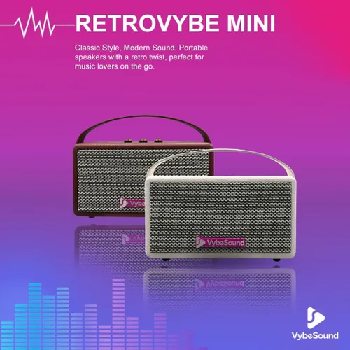Miniatura 4 de RetroVybe - Mini altavoz Bluetooth portátil, sonido cristalino con graves profundos, batería de 8 horas de duración, micrófono integrado