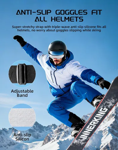 Miniatura 6 de Innerking Gafas de esquí intercambiables, gafas de nieve con lente magnética, gafas de snowboard antivaho OTG para mujeres, hombres, adultos