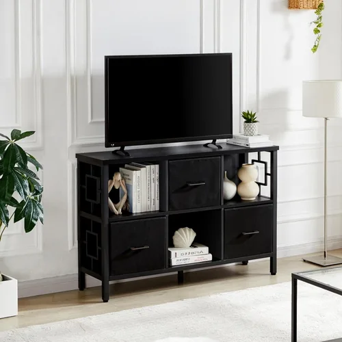 Miniatura 7 de HOMISSUE Estantería organizadora de almacenamiento de 6 cubos, estantería corta rústica con 3 contenedores de almacenamiento, estantería horizontal