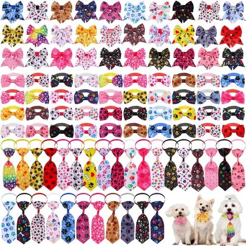Miniatura 9 de Reginary El juego de 100 piezas de collar de corbatín para perro incluye 40 corbatas para perros y 30 corbatines para cachorros, 30 flores