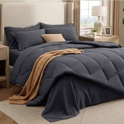 Miniatura 12 de Bedsure Juego de edredón individual de 5 piezas, serie premium, cama suave de lujo de hotel en una bolsa, alternativa al plumón de ganso, seguro