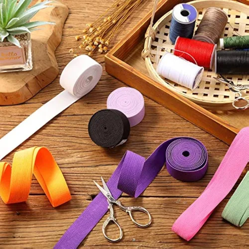 Miniatura 2 de WILLBOND 12 rollos de banda elástica colorida plegable, cordón elástico resistente, banda plana tejida para costura, manualidades, DIY, puños