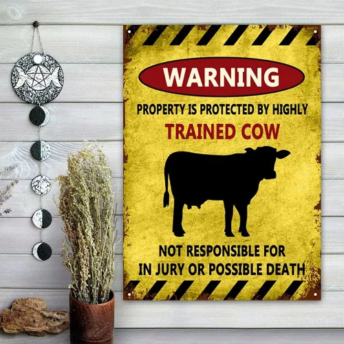 Miniatura 3 de Homega Letrero de metal con diseño de vaca de la casa de vacas, placa de metal de granja de ganado, advertencia de esta propiedad está protegida por
