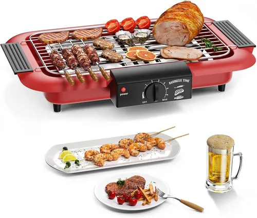 Parrilla eléctrica para barbacoa, sin humo, antiadherente para interiores y exteriores, 2000 W, doble tubo de alta potencia, portátil, extraíble,