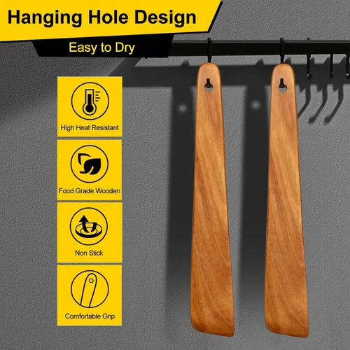 Miniatura 4 de Espátula Plana de Madera para Utensilios de Cocina Spurtle Herramienta de Cocina Volteador Raspador de Madera de Teca Espátulas Utensilio de Cocina