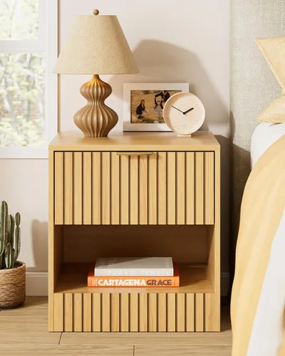 Miniatura 10 de Mesita de noche pequeña, mesita de noche moderna, mesita de noche con cajón y estante abierto, diseño de cubo, mesa auxiliar pequeña