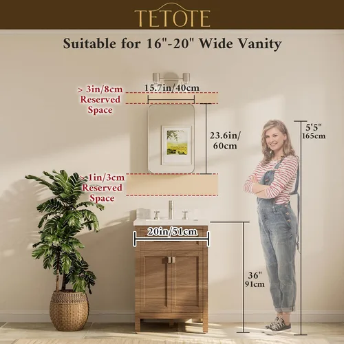 Miniatura 8 de TETOTE Espejo de marco dorado cepillado de 16 x 24 pulgadas, espejo de tocador de baño de latón dorado para pared, espejo enmarcado rectangular