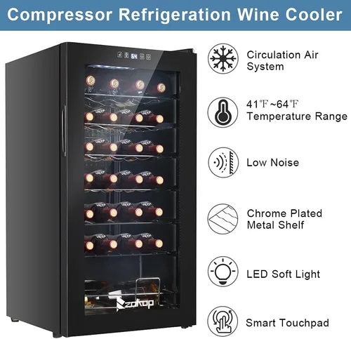 Miniatura 5 de Winado Refrigerador de vino con compresor de 28 botellas con temperatura ajustable, mini refrigerador de vino compacto independiente con control