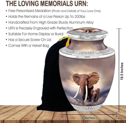 Miniatura 3 de Urnas de cremación personalizadas de dignidad de elefante para cenizas adultas, hombres y mujeres, urnas funerarias de 200 libras para cenizas