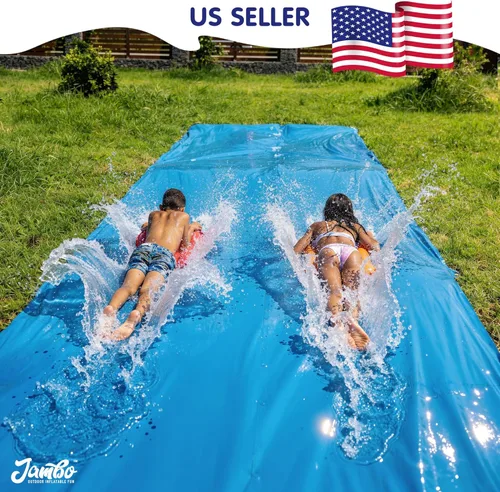 Miniatura 8 de JAMBO MEGA - Tobogán acuático de 30 pies x 82 pulgadas y 2 bodyboard modelo actualizado, extra largo extra ancho para niños, tobogán acuático