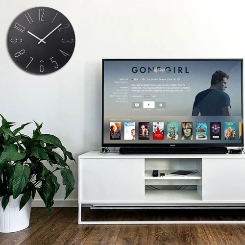 Miniatura 5 de jomparis Reloj de pared negro estilo moderno de plástico de madera relojes de pared decoración 12 pulgadas silencioso sin tictac para oficina hogar