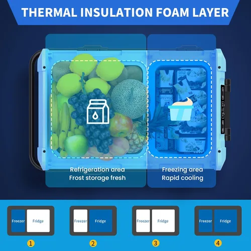 Miniatura 4 de Refrigerador Congelador para Automóvil de Doble Zona de 45L, -4℉~68℉, Enfriador con Compresor de 48Qt con Puerta Reversible, Manija de Metal, Ranura