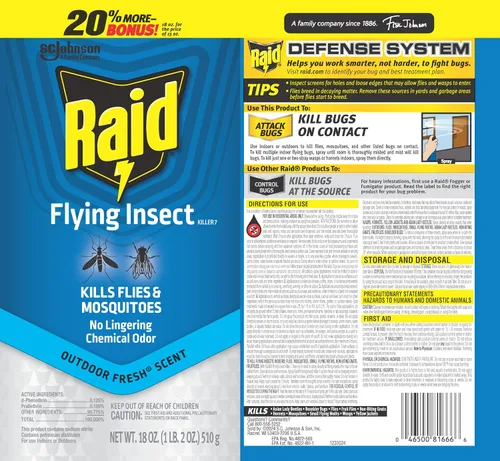Miniatura 12 de Raid Aerosol para insectos voladores, aroma fresco al aire libre, mata moscas, mosquitos y otros insectos voladores en contacto
