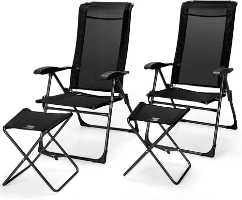 Giantex 4 sillas plegables de patio con reposapiés, respaldo ajustable, paquete de 2 sillas de comedor portátiles para exteriores, para camping,