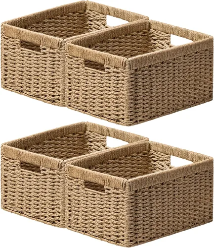 Miniatura 10 de joybest Cestas de mimbre negro para estantes, 13.4 pulgadas de largo x 8.3 pulgadas de ancho x 7.1 pulgadas de alto, cestas de almacenamiento
