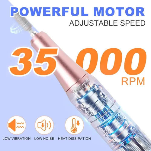 Miniatura 2 de Kit de taladro de uñas MEKK, taladro eléctrico profesional de 35000 RPM con 12 piezas de brocas, lima de uñas eléctrica anti-sacudida sin cable
