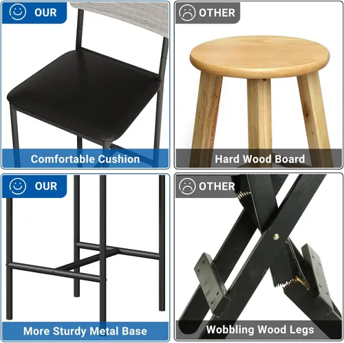 Miniatura 9 de GarveeHome Juego de mesa de comedor para 2, mesa de cocina de altura de mostrador con 2 taburetes de bar tapizados, mesa de comedor y sillas