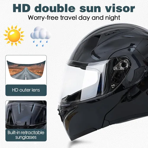Miniatura 4 de Casco de motocicleta modular con Bluetooth UWILSEE, Casco integral abatible de cara completa con visera doble aprobado por DOT, con altavoces duales