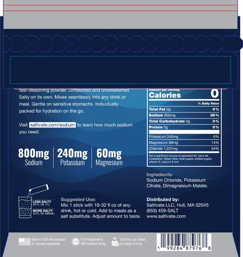 Miniatura 2 de Electrolitos sin sabor HSA FSA Alto contenido de sodio, potasio, magnesio Sin azúcar, estevia, ácido cítrico o maltodextrina Polvo