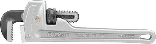 RIDGID 31090 Llave de tubo recto de aluminio, llave de fontanería resistente de 10 pulgadas con hilos autolimpiantes y mordazas de gancho