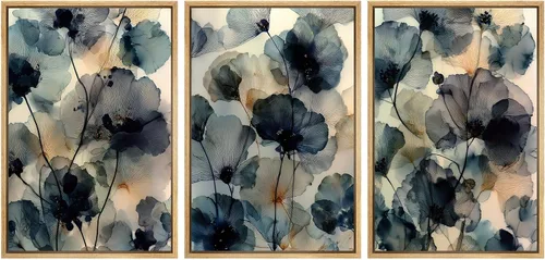 Miniatura 93 de SIGNWIN Lienzo enmarcado para pared, juego de arte de collage de hojas transparentes en blanco y negro, ilustraciones de naturaleza silvestre, arte