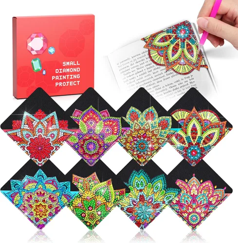 Juego de 8 marcapáginas de esquina con diamantes para adultos, pintura por puntos, para manualidades, gema pequeña Dotz, regalos para mamá, regalos