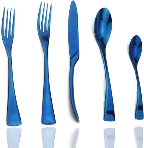 Miniatura 7 de JASHII Juego de cubiertos de 20 piezas de acero inoxidable multicolor para 4, utensilios de comida, incluye tenedores, cuchillos, cucharas, aptos
