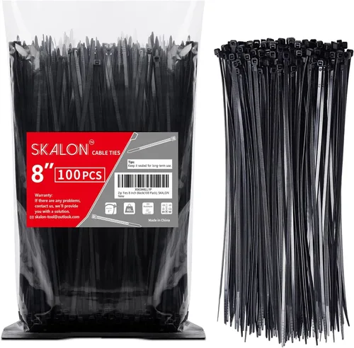 Bridas de 8 pulgadas (paquete de 100), resistencia a la tracción de 40 libras, bridas de cable negras, bridas de alambre para uso en interiores y
