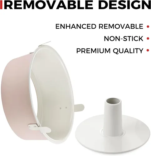 Miniatura 6 de HONGBAKE Molde antiadherente para pastel de ángel con fondo extraíble, moldes tipo tubo de 10 pulgadas para hornear pastel chiffon, 16 tazas, Rosa