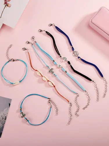 Miniatura 5 de 17 piezas Tobilleras ajustables Boho tortuga estrella de mar concha flamenco playa tobillo pulseras joyería pie pie para mujer