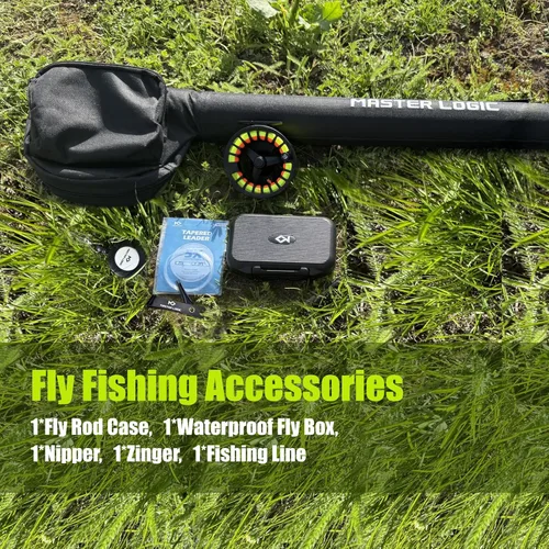 Miniatura 5 de Kit de inicio de combo de caña y carrete de pesca con mosca MASTER LOGIC, caña de pesca con mosca de grafito con mango de corcho, carrete