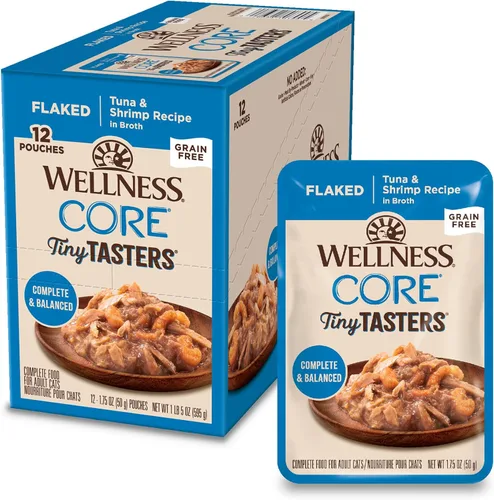 Miniatura 16 de Wellness CORE Tiny Tasters - Alimento húmedo para gatos adultos, natural, rico en proteínas, sin granos, receta de atún y salmón, 1.75 onzas