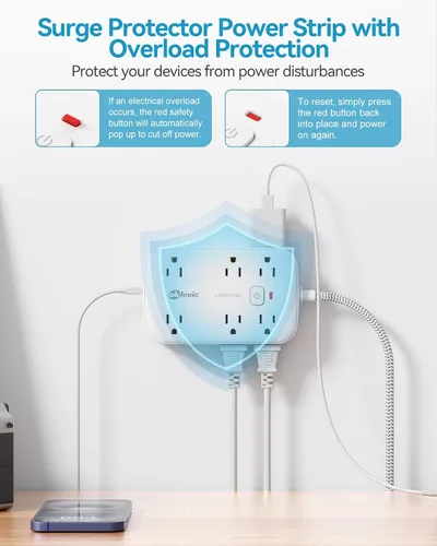 Miniatura 6 de Extensor de enchufe plano con cable de 12 pulgadas, protector contra sobretensiones, adaptador divisor de enchufe de extensión de enchufe plano, 12