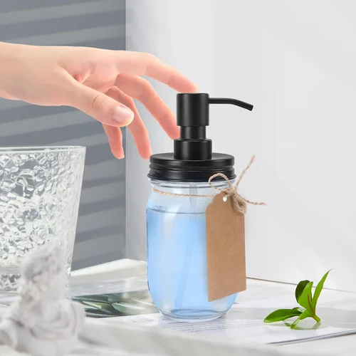 Miniatura 8 de Dispensador de jabón en tarro Mason de alta calidad, color negro, 16 onzas, hecho de acero inoxidable a prueba de óxido, dispensador de jabón