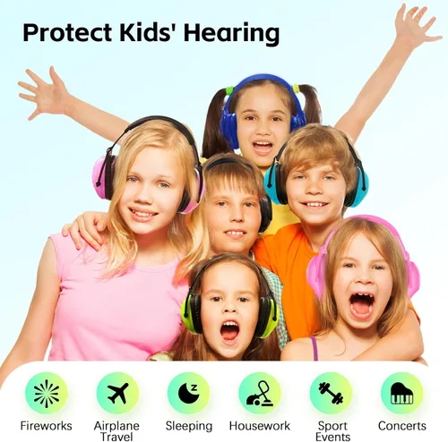 Miniatura 7 de 2 Pack HZ015 Orejeras de protección para niños, orejeras de seguridad duraderas con cancelación de ruido, verde+verde