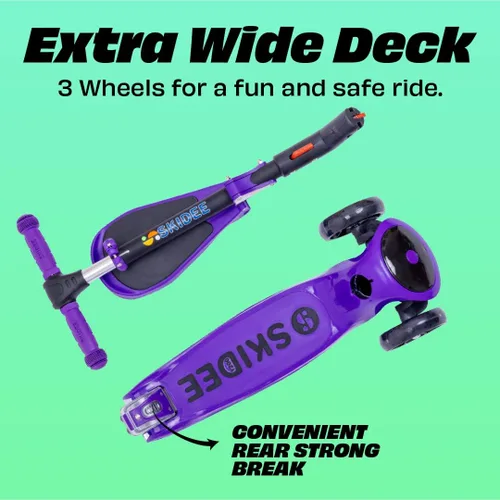 Miniatura 3 de SKIDEE Kick Scooter for Kids Ages 3-5 Foldable 3 Wheel Scooter with Lean-to-Steer, Adjustable Height, Removable Seat & LED Light Wheels Toddler