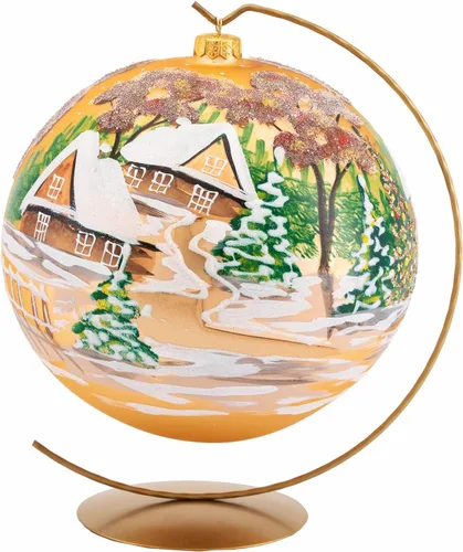 Miniatura 28 de Adorno navideño de capilla azul con soporte, bola de vidrio soplado polaco pintada a mano, bola extra grande de 8 pulgadas/200mm, adorno de fe eterna