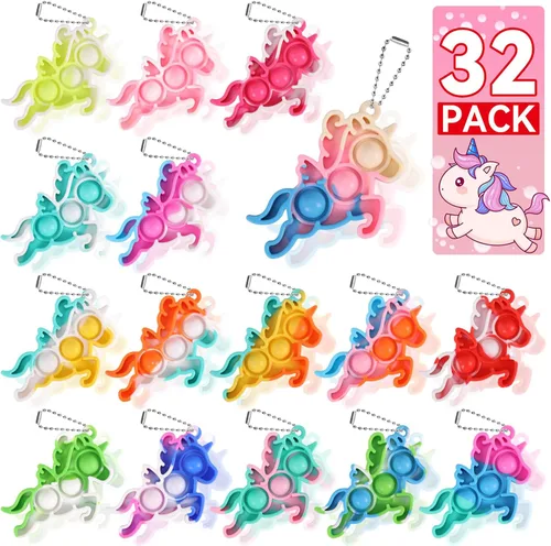 Recuerdos de fiesta de unicornio para niños, bolsas de regalo, juguetes para ansiedad a granel, paquete de 32 juguetes de unicornio, rellenos de
