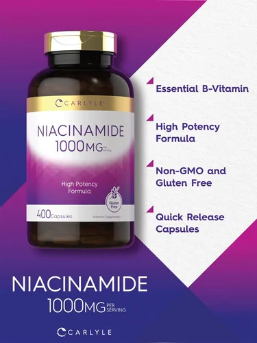 Miniatura 3 de Carlyle Niacinamida 1000 mg 400 Cápsulas Fórmula de alta potencia Suplemento sin OMG, sin gluten