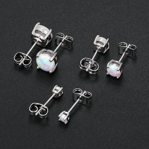 Miniatura 5 de Impresionantes aretes de ópalo chapados en oro rosa, aretes de ópalo chapados en oro rosa de 18 quilates, 0.236 in redondos para mujer