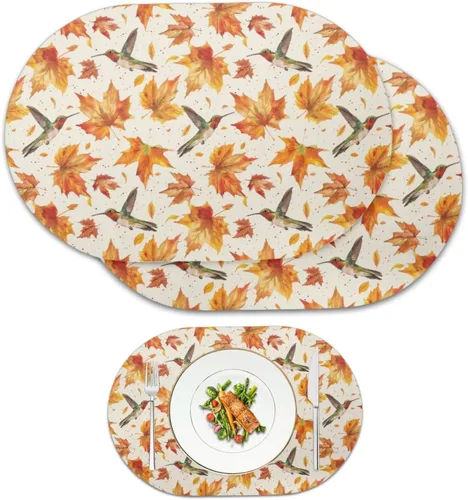 Miniatura 28 de Pumpkin Placemats Oval Placemats Set of 2 Black Cat Table Mats for Dining Tables Washable Heat Resistant Place Mats for Holiday Party Use 12X18 Inch