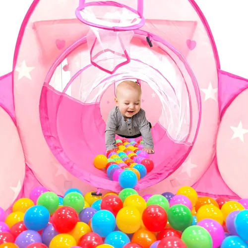 Miniatura 3 de Tienda de campaña de princesa de 3 piezas para niñas con hoyo de bolas para niños, tiendas de campaña para niños y túnel de gateo para niños
