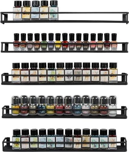 Miniatura 8 de MyGift Juego de 3 estantes de exhibición de esmalte de uñas de metal negro y aceites esenciales, estante para tarros de especias de cocina